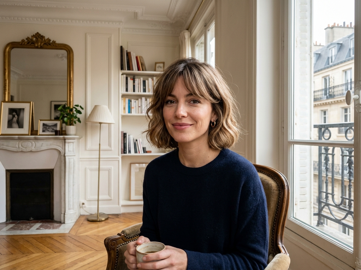 Coupe carré français et frange rideau - Coiffure à domicile